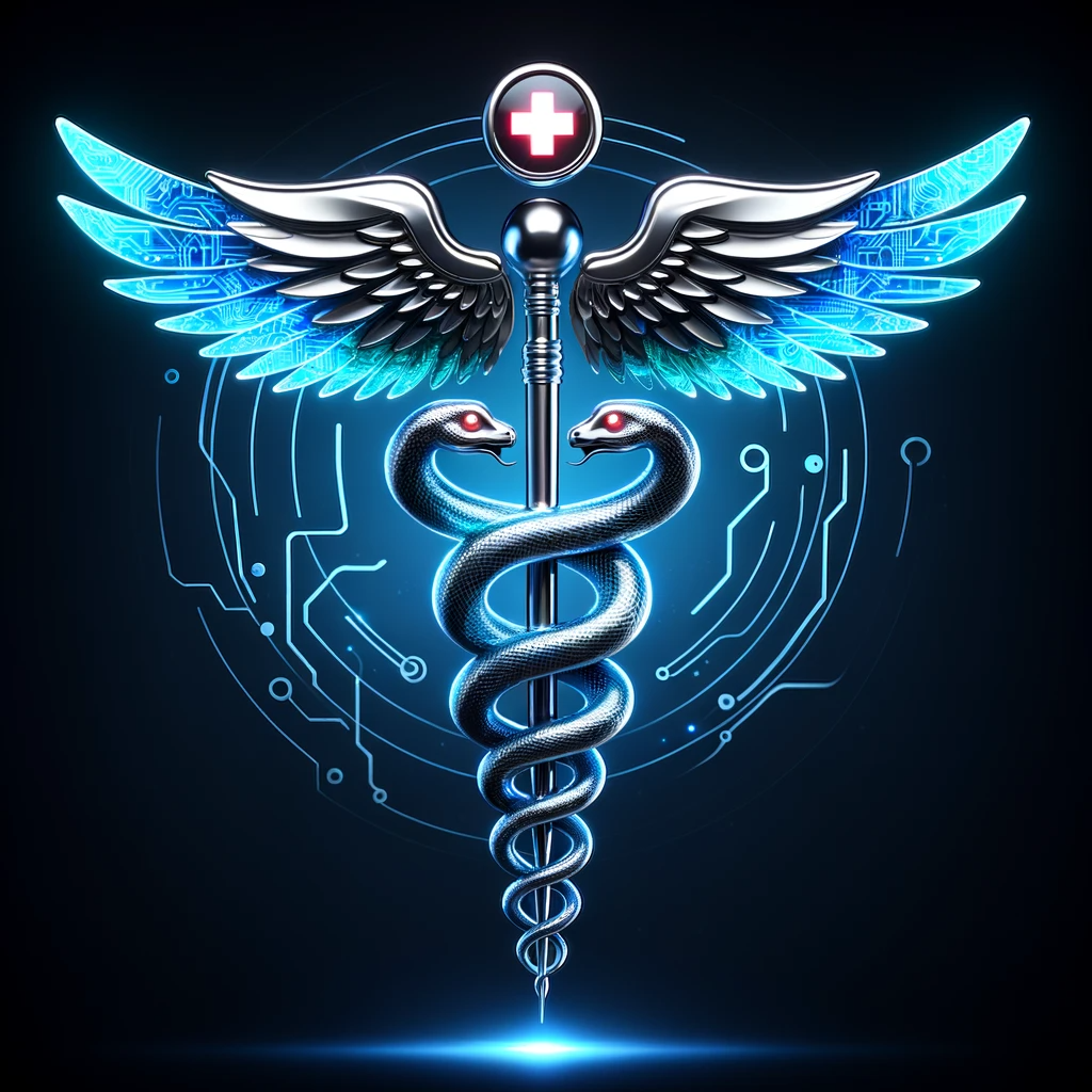 Illustration-of-a-3D-nurses-caduceus-with-a-polished-silver-staff-blue-iridescent-wings-and-two-serpents-featuring-a-digital-circuit-pattern-agains